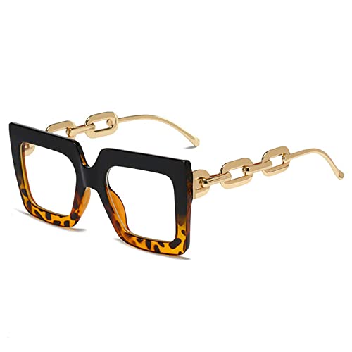 Gafas cuadradas de mujer de gran tamaño anti luz azul ópticas y lisas leopardo negro