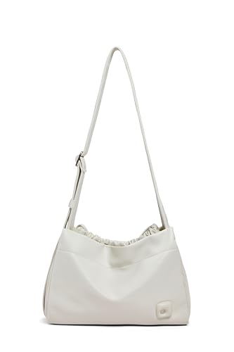 LAFESTIN PU Leather Shoulder Bag For Women, Stylish Women's Shoulder Handbags with Adjustable Strap, Drawstring Closure, Inner Zipper Pocket, Temperament White