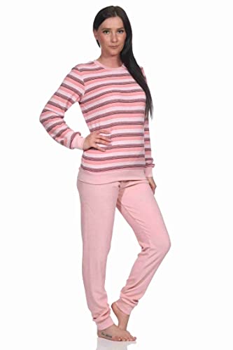 Normann Damen Frottee Schlafanzug mit Bündchen in eleganten Streifendesign - auch in Übergrössen, Farbe:rosa, Größe:36-38