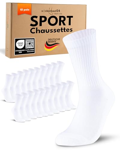 10 Paires Chaussettes de Sport Homme Femme Chaussettes de Tennis Respirantes et Renforcées Coton Crew Socks Blanc 39-42