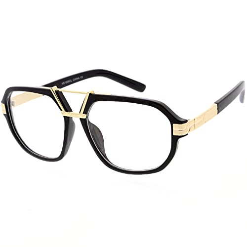 zeroUV - Gold Metal Bar Accent Thick Frame Clear Lens Anti Blue Light Pilot Aviator Glasses 57mm2