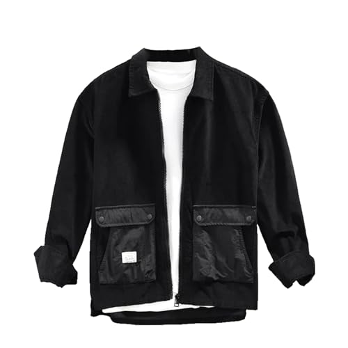 Chemise en coton ample kaki style japonais avec poches cargo et zip masculin