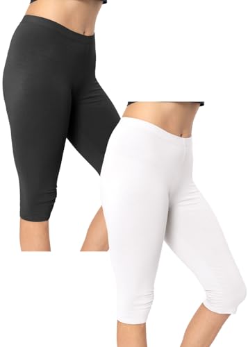 Image of STRETCH IS COMFORT Cotton Capri Leggings, Knee Length Pants, Plus Size | Soft pull-on comfort, lightweight summer feel, ankle option, casual layering, cotton leggings, black capris, under dresses