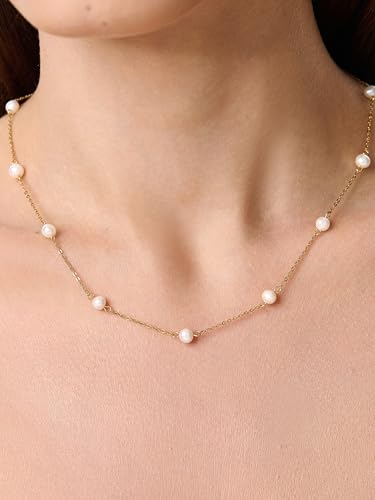 Dainty Pearl Necklace for Women, 18K Gold Plated Choker Necklace4