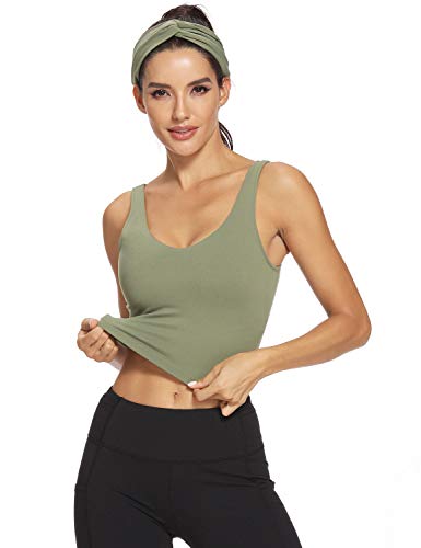 Hiverlay Sports Bras for Women Crop Tank Top with Build in Bra Gym Padded Yoga Bra Athletic Fitness Workout Running Top Avocado Green L