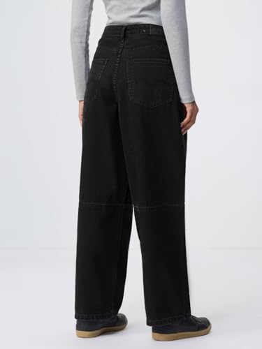 Image of The Souled Store: Barrel-Fit Denim: Women and Girls Washed Cotton Twill Barrel Fit Lightweight Adjustable Rise Everyday Casual Denim Jeans