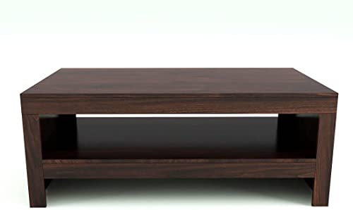 Image of Douceur Furnitures Solid Sheesham Wood Coffee Table | Wooden Centre Table for Living Room, Bedroom, Guest Room, Home, Office, Hotel & Cafe | Walnut Finish | Ready to Use