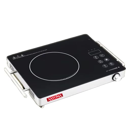 Image of 2000W Infrared Cooktop Stove with Overheat Protection, Crystal Glass Plate with Steel Handle Bars, Digital Display, Touch Control & Knob Control, Infrared Hot Plate | Classic Silver