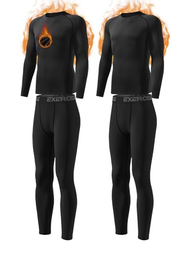 2 Pack Thermal Underwear Set for Kids Compression Thermals Top and Bottom Set Boys Long Johns Base Layer