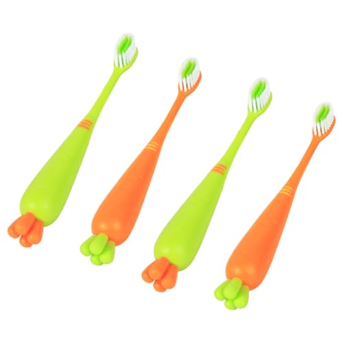 Abaodam Cepillos de Dientes Manuales Cerdas Extra Suaves Diseño de Dibujos Animados Zanahoria y Rábano 4 Piezas para Higiene Dental Infantil en Casa y Viaje