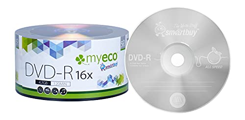 Image of 50 Pack MyEco DVD-R 16X 4.7GB /120Min Silver Logo Top Write Once Blank Media Record Disc