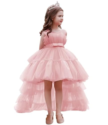 High Low Tulle Pageant Gown Tiered Flower Girl Dress Layered Ball Gown Kids Birthday Party Dress