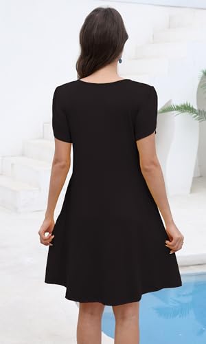 Image of COSSEN Women's Summer Casual Tshirt Dress Crew Neck Short Sleeve with Pockets Flowy Loose Sundress