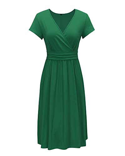 Image of OUGES Casual Summer Dress for Women Wrap V Neck A Line Midi Dresses with Pockets