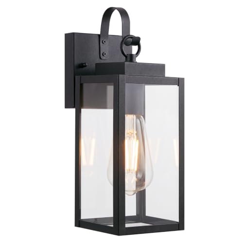 RLdream 11.8" Porch Light, Clear Glass Outdoor Wall Light, All-Metal Black - image 1