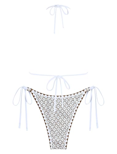 Image of ZAFUL 2 Piece Halter Bikini Sets Hollow Out Triangle Bikini for Women Sexy Bathing Suit High Waisted Side Tie Swimsuits