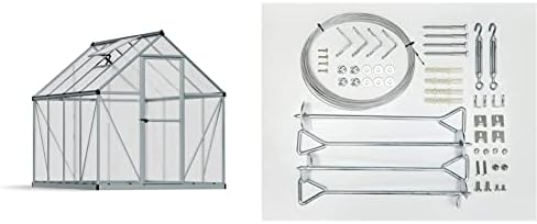 Palram - Canopia Mythos 6' x 8' Greenhouse - Silver & Canopia Anchor Kit for Canopia Nature Greenhouses and Skylight Sheds