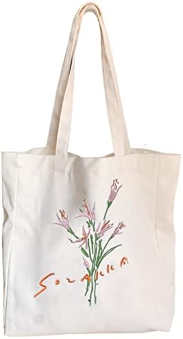 Jiamusi Canvas Tote Bag for Women Girls Kids school Shoulder Bag with zipper Work Beach Lunch Travel and Shopping Grocery Bag