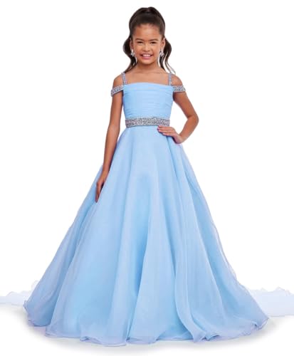 Girls Sequin Dress Formal Pageant Ruffle Prom Floor Length Birthday Party Kids Organza Prom Ball Gowns