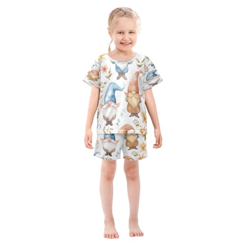 Gnomes with Leaf Kids Pjs Set Boys Girls Summer Short-Sleeve Sleepwear Pajamas 2PCS3