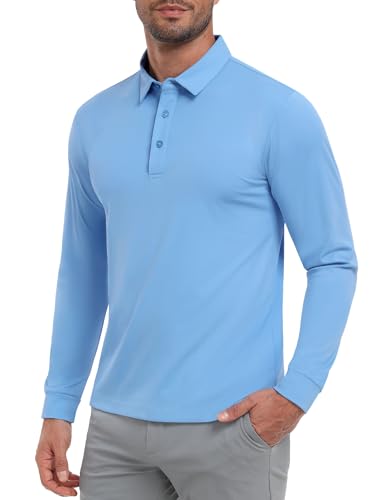 MIER Polo Shirts for Men Long Sleeve Dry Fit Golf Athletic Work Collared Shirt with UV SPF Sun Protection (Inherent UPF 50+), Sky Blue, Medium