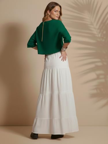 Image of GRECIILOOKS Women's Summer Ruffle Hem PolyBlend Maxi Skirt | High Waist Long Skirt's | Plain A-Line Flowy Skirt for All Occasions | Elegant Boho Style