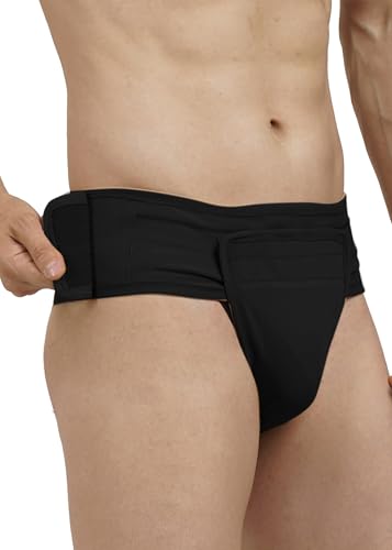 Image of Inguinal Hernia Supporter |HIGH COMPRESSION || Hook & Loop Closure || Scrotum Support || Gym & Daily Use Supporter || Relieve Pain and Swelling || Stretchable || Cotton-Lycra Fabric || Breathable Cotton-Lycra (Black, S)