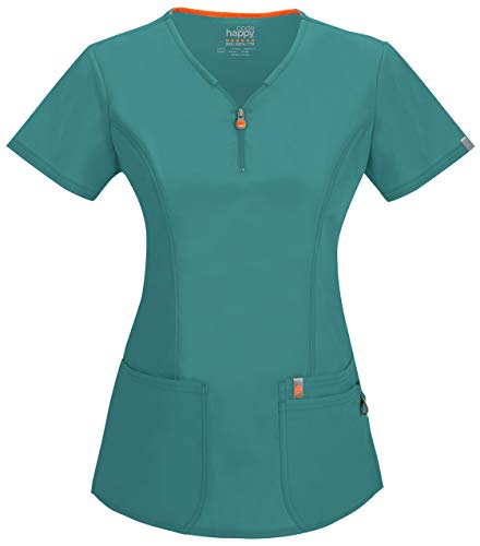 Code Happy Bliss W/Certainty Women Scrubs Top V-Neck Plus Size 46600A, 5Xl, Teal Blue #TOP13