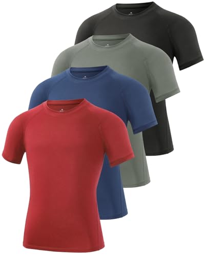 Ullnoy 4 Pack Boys Athletic Compression Shirts Short Sleeve Dry Fit T Shirts for Kids Moisture Wicking Athletic Tees