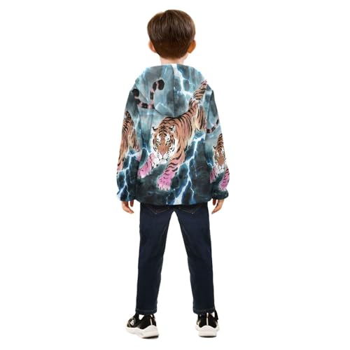 Tiger Running Sky Toddler Fleece Jacket Girl Boys Hooded Fleece Jacket Coat Warm Outwear Zip-up 3-10T4