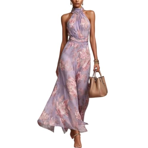 Womens Fall Boho Dresses Flowy Floral Wedding Guest Maxi Dress Violet
