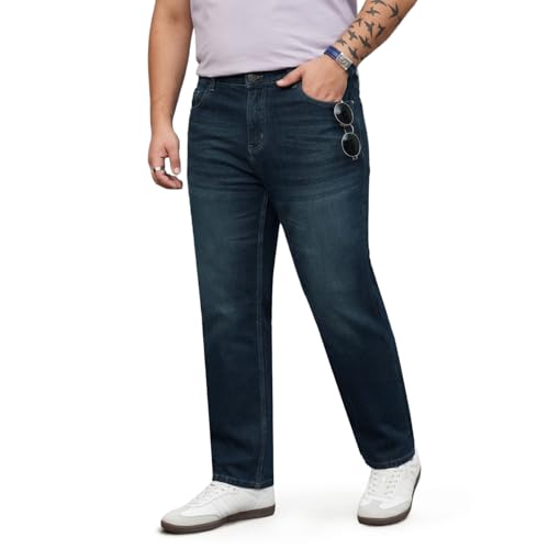 Image of Urbano Plus Men's Relaxed Fit Washed Denim Jeans Non-Stretchable