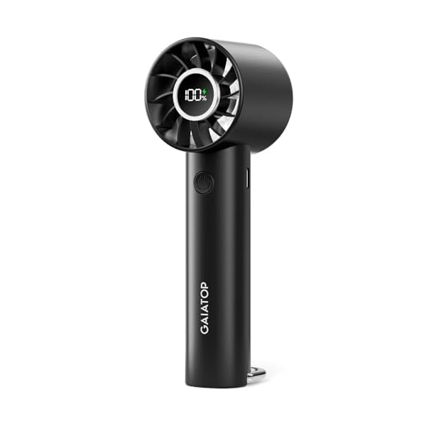 Gaiatop Portable Mini Fan, 3 Speed Handheld Fans with Power Display Flashlight, USB Rechargeable Battery, Lightweight Personal Cooling for Women Men Indoor Outdoor Travel Black