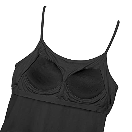 Taipove Womens Nightgowns Sleepwear Shelf Bra W Pockets Summer Full Slip Lounge Cami Flowy Dresses Sexy Chemise Sleeveless Black #TOP1