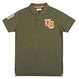 Alan Jones Clothing Boys Regular Fit Cotton Polo T-Shirt | Embroidery Detail | Short Sleeves | Ribbed Hems | Ages 6–16 Years (Olive_15-16 Years)