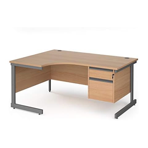 Contract 25 left hand ergonomic desk with 2 drawer pedestal and graphite cantilever leg, 1600, Beech Cover