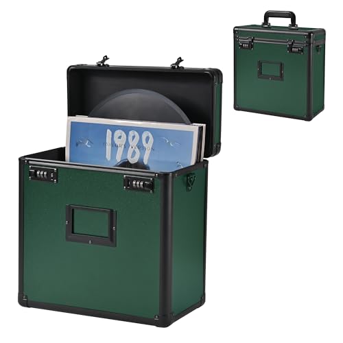 GALHUBIS Vinyl Record Storage Case, Album Collection Organizer Box, Lockable LP Record Holder with...