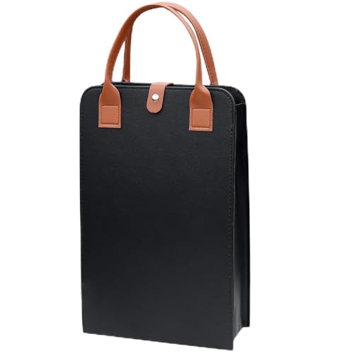 Portabotellas de Lujo de Piel PU para 2 Botellas - Estuche de Regalo Negro Impermeable y Resistente - Bolsa de Transporte de Vino con Asa para Fiestas - Portabebidas para 2 botellas, 22 x 9.5 x 35 cm
