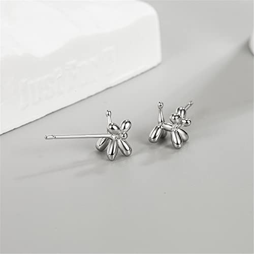 Onlyjump Balloon Dog Stud Earrings For Women Girls Cute 925 Sterling Silver Gold Plated Lovely Animal Pet Tragus Helix Cartilage Earring Conch Daith Piercing Studs Post Barbell Bar Fashion Jewelry Gifts Hypoallergenic (Silver) #TOP4