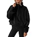 Fleece Pullover Damen mit Viertelreißverschluss Teddyfleece Sweatshirts Winterpullover Warme Kuschel Skipullover 1/4 Zip Teddyjacke Flauschig Winter Fleecepulli Sweatshirt Gepolstert mit Stehkragen