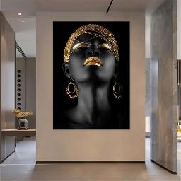 Impression d'art mural tendance visage africain doré - 3