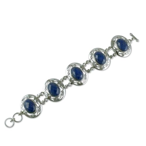 NOVICA Artisan Handmade Lapis Lazuli Link Bracelet Women's Sterling Silver Jewelry Blue India Royal Bright Cobalt Birthstone [7.5 in min L x 7.75 in max L x 1.2 in W] ' Seductive Blue'2