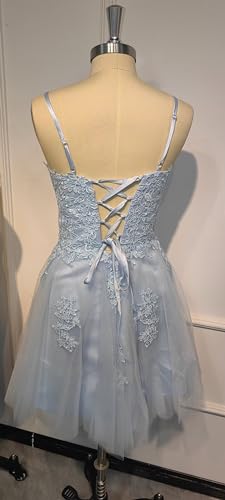 GARDOM Lace Applique Tulle Short Prom Dress Spaghetti Strap Homecoming Dresses 2024 Backless A-Line Cocktail Ball Gown3