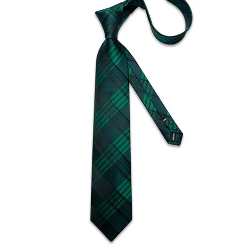 Image of DiBanGu Plaid Ties for Men Silk Checkered Necktie and Pocket Square Cufflinks Tie Clip Set with Gift Box for Wedding Business