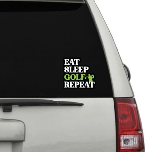 Image of Funny Golf Stickers - 5 Inch Waterproof Vinyl Decals - Choose from 10 Humorous Designs - Perfect for Cars, Golf Carts, Laptops, Windows, Bumpers & More (Eat Sleep Golf)