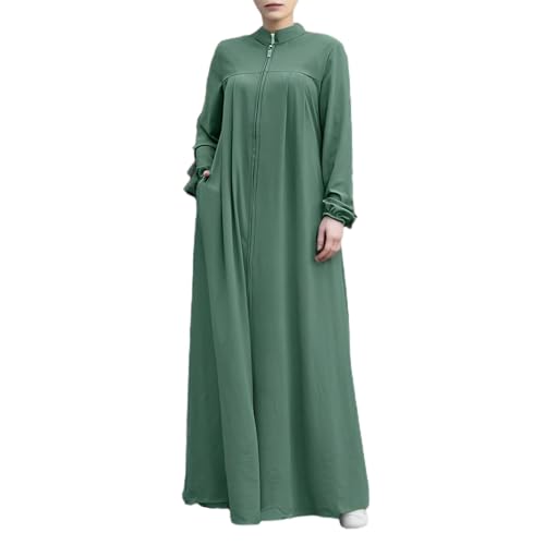 Image of Womens Abaya Muslim Long Sleeve Front Zipper Dress Prayer Islamic Clothes with Pockets