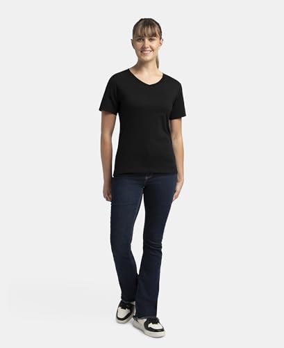 Image of Jockey AW89 Women Super Combed Cotton Rich Fabric Relaxed Fit V-Neck Half Sleeve T-Shirt