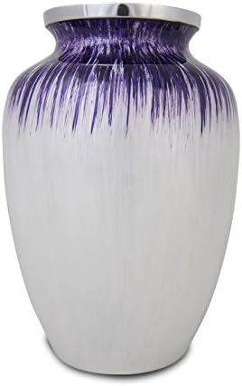 Metal Alloy Memorial Urn for Adults - Extra Large - Holds Up to 280 Cubic Inches of Ashes - White Purple Cremation Urn for Ashes