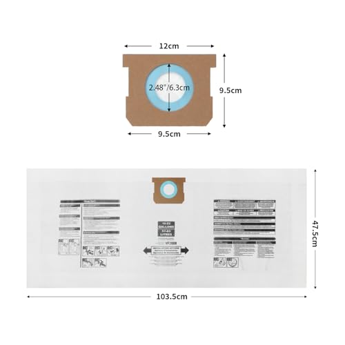 Image of for Shop Vac Bags 15-22 Gallon, Type G 90663 9066300; Type J 90673 9067300 and VF2008 High-Efficiency Disposable Dust Collection Vacuum Filter Bags 5 Pack
