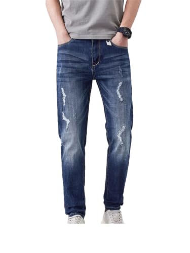 Men's Ripped Stretch Jeans Hip-Hop Trousers Slim Little Feet Distress Denim Pants